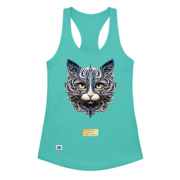 Camiseta de gatos para mujer EL GATO DE ESCHER en color azul tahití, vista plana