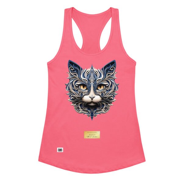 Camiseta de gatos para mujer EL GATO DE ESCHER en color rosa eléctrico, vista plana