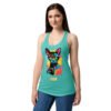 Camiseta de gatos para mujer EL GATO DE FRIDA KAHLO en color azul tahití, sobre modelo