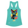 Camiseta de gatos para mujer EL GATO DE FRIDA KAHLO en color azul tahití, vista plana