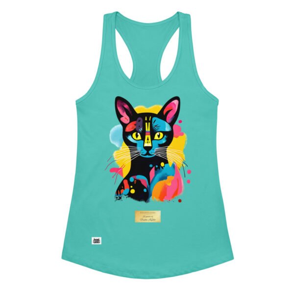Camiseta de gatos para mujer EL GATO DE FRIDA KAHLO en color azul tahití, vista plana