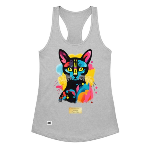 Camiseta de gatos para mujer EL GATO DE FRIDA KAHLO en color gris jaspeado, vista plana
