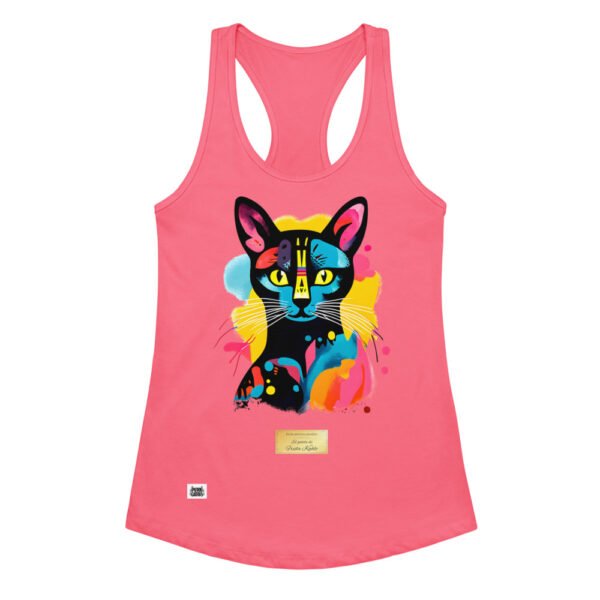 Camiseta de gatos para mujer EL GATO DE FRIDA KAHLO en color rosa eléctrico, vista plana