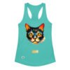 Camiseta de gatos para mujer EL GATO DE GAUGUIN en color azul tahití, vista plana