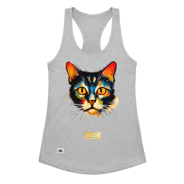 Camiseta de gatos para mujer EL GATO DE GAUGUIN en color gris jaspeado, vista plana