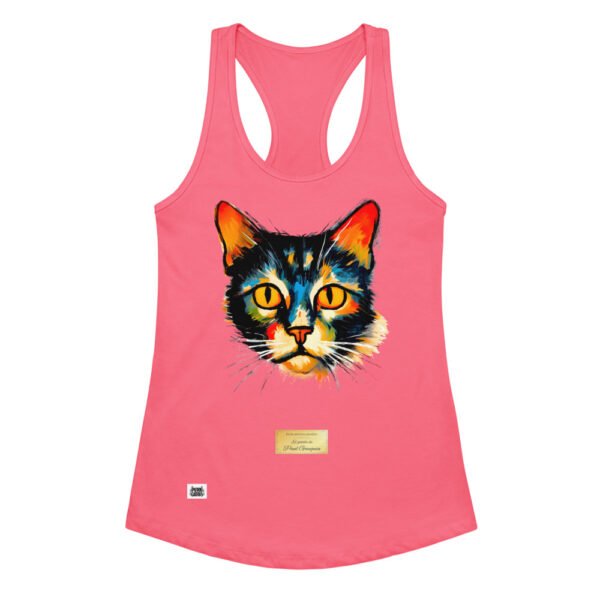 Camiseta de gatos para mujer EL GATO DE GAUGUIN en color rosa eléctrico, vista plana
