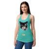 Camiseta de gatos para mujer EL GATO DE GOYA en color azul tahití, sobre modelo