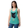Camiseta de gatos para mujer EL GATO DE HOPPER en color azul tahití, sobre modelo