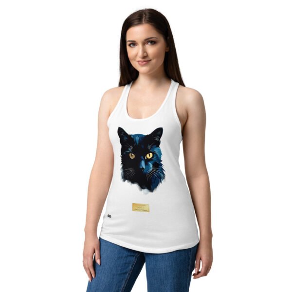 Camiseta de gatos para mujer EL GATO DE HOPPER en color blanco, sobre modelo