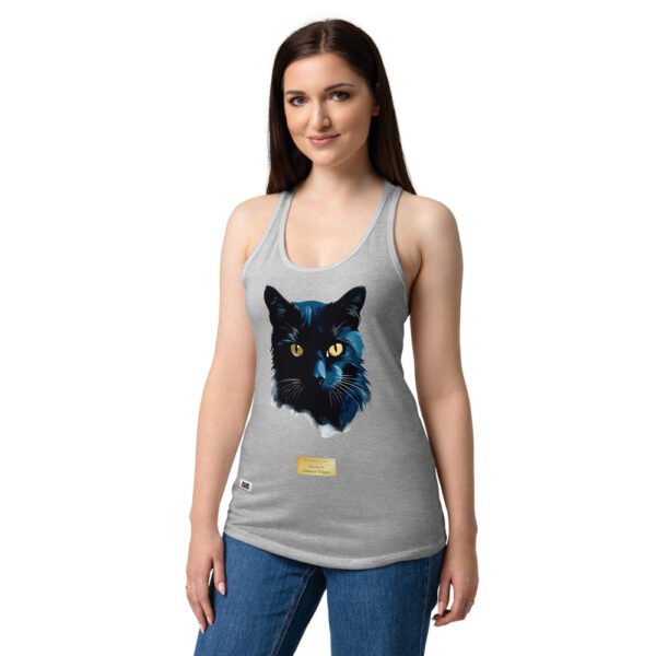 Camiseta de gatos para mujer EL GATO DE HOPPER en color gris jaspeado, sobre modelo