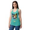 Camiseta de gatos para mujer EL GATO DE JACKSON POLLOCK en color azul tahití, sobre modelo