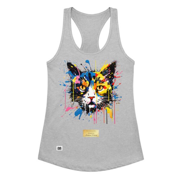 Camiseta de gatos para mujer EL GATO DE JACKSON POLLOCK en color gris jaspeado, vista plana
