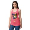 Camiseta de gatos para mujer EL GATO DE JACKSON POLLOCK en color rosa eléctrico, sobre modelo