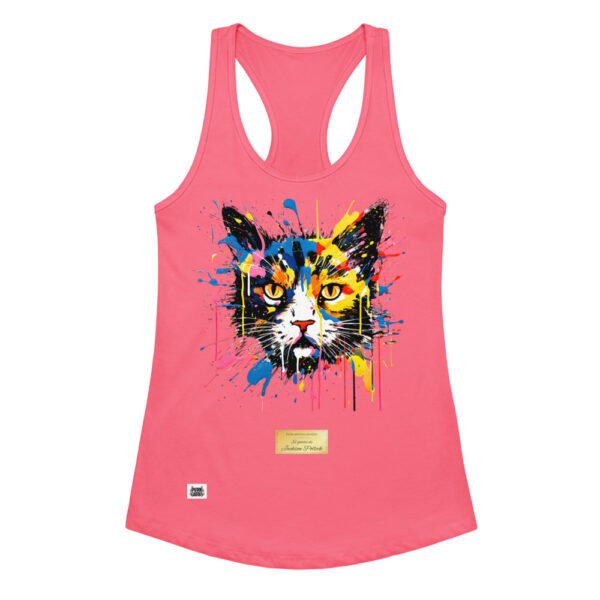 Camiseta de gatos para mujer EL GATO DE JACKSON POLLOCK en color rosa eléctrico, vista plana