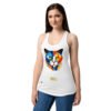Camiseta de gatos para mujer EL GATO DE KANDINSKI en color blanco, sobre modelo