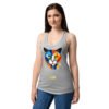 Camiseta de gatos para mujer EL GATO DE KANDINSKI en color gris jaspeado, sobre modelo