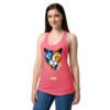 Camiseta de gatos para mujer EL GATO DE KANDINSKI en color rosa eléctrico, sobre modelo