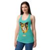 Camiseta de gatos para mujer EL GATO DE KLIMT en color azul tahití, sobre modelo