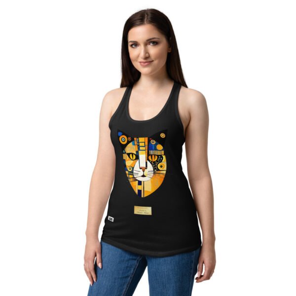 Camiseta de gatos para mujer EL GATO DE KLIMT en color negro, sobre modelo