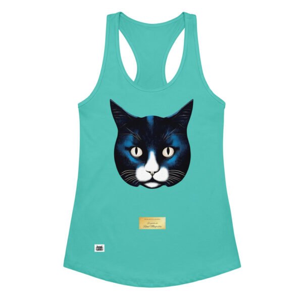Camiseta de gatos para mujer EL GATO DE MAGRITTE en color azul tahití, vista plana