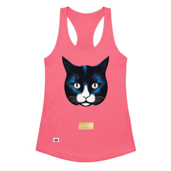Camiseta de gatos para mujer EL GATO DE MAGRITTE en color rosa eléctrico, vista plana