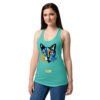 Camiseta de gatos para mujer EL GATO DE MATISSE en color azul tahití, sobre modelo