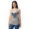 Camiseta de gatos para mujer EL GATO DE MATISSE en color gris jaspeado, sobre modelo