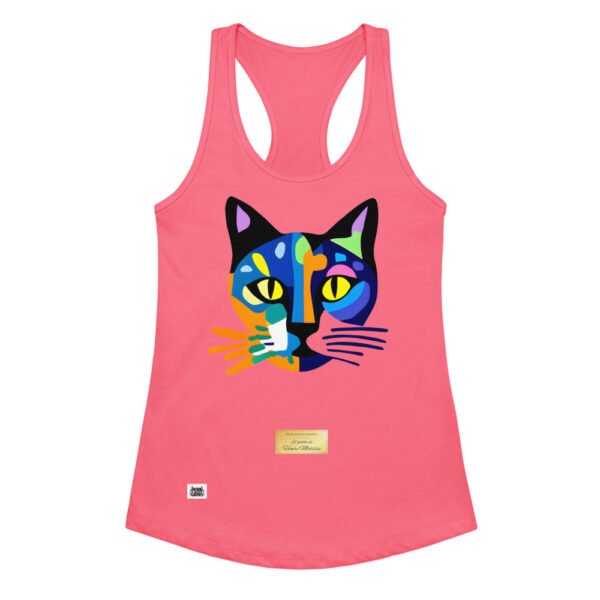 Camiseta de gatos para mujer EL GATO DE MATISSE en color rosa eléctrico, vista plana