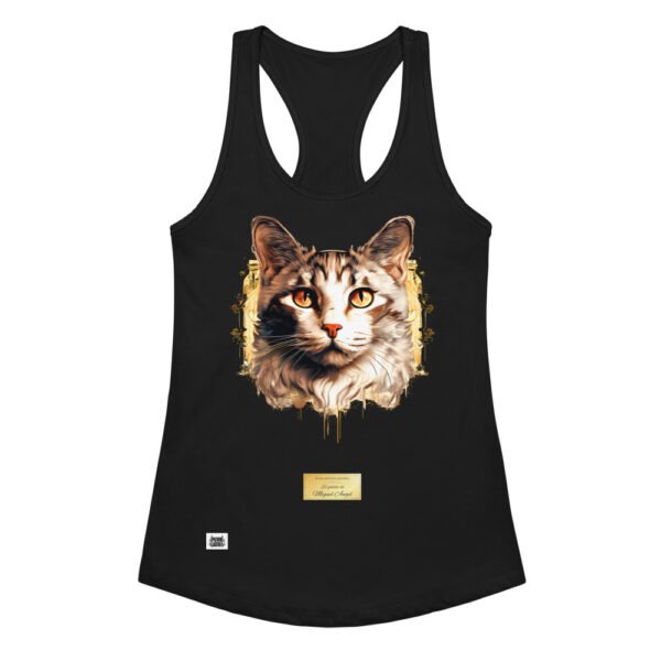 Camiseta de gatos para mujer EL GATO DE MIGUEL ÁNGEL en color negro, vista plana