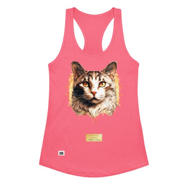 Camiseta de gatos para mujer EL GATO DE MIGUEL ÁNGEL en color rosa eléctrico, vista plana