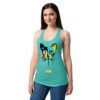 Camiseta de gatos para mujer EL GATO DE MIRÓ en color azul tahití, sobre modelo