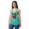 Camiseta de gatos para mujer EL GATO DE MUNCH en color azul tahití, sobre modelo