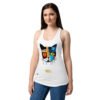 Camiseta de gatos para mujer EL GATO DE PAUL KLEE en color blanco, sobre modelo