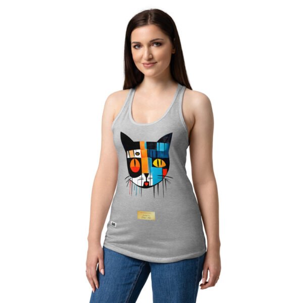 Camiseta de gatos para mujer EL GATO DE PAUL KLEE en color gris jaspeado, sobre modelo