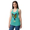 Camiseta de gatos para mujer EL GATO DE PICASSO en color azul tahití, sobre modelo