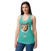 Camiseta de gatos para mujer EL GATO DE RAFAEL SANZIO en color azul tahití, sobre modelo