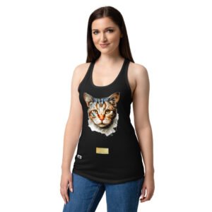 Camiseta de gatos para mujer EL GATO DE RAFAEL SANZIO en color negro, sobre modelo