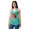 Camiseta de gatos para mujer EL GATO DE REMBRANDT en color azul tahití, sobre modelo