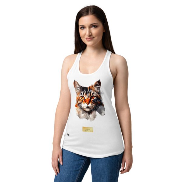 Camiseta de gatos para mujer EL GATO DE REMBRANDT en color blanco, sobre modelo