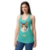Camiseta de gatos para mujer EL GATO DE RENOIR en color azul tahití, sobre modelo