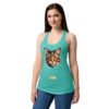 Camiseta de gatos para mujer EL GATO DE RUBENS en color azul tahití, sobre modelo