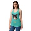 Camiseta de gatos para mujer EL GATO DE SOROLLA en color azul tahití, sobre modelo