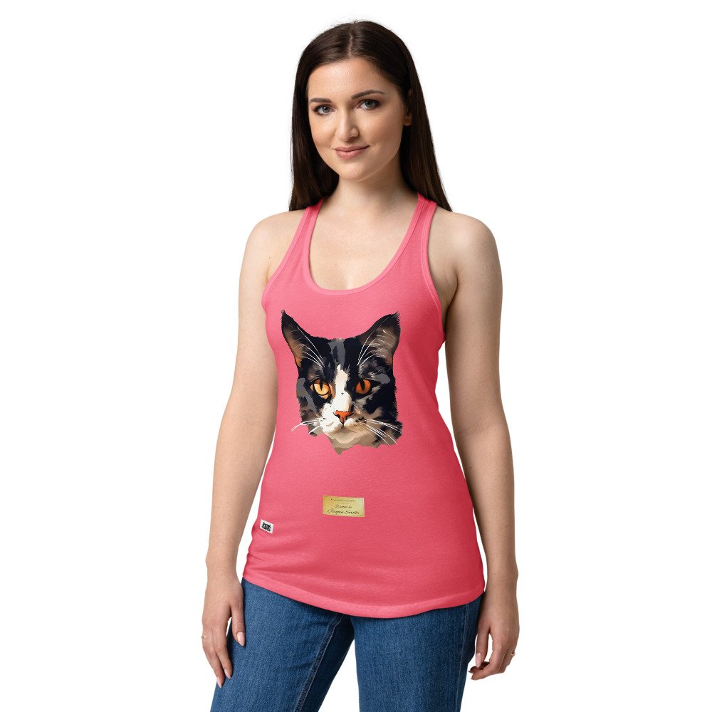 Camiseta de gatos para mujer EL GATO DE SOROLLA en color rosa eléctrico, sobre modelo