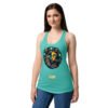 Camiseta de gatos para mujer EL GATO DE VAN GOGH en color azul tahití, sobre modelo