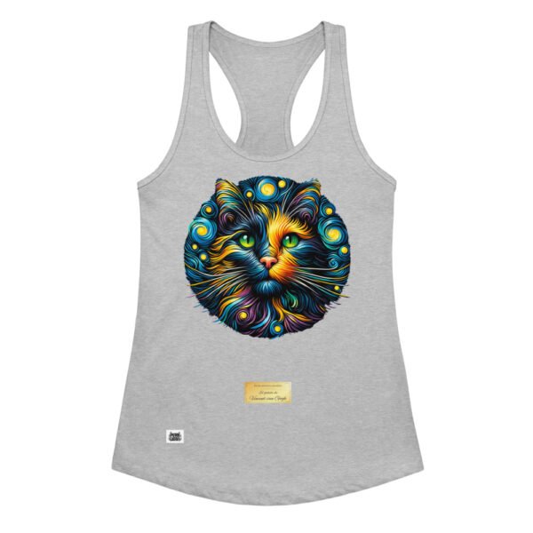 Camiseta de gatos para mujer EL GATO DE VAN GOGH en color gris jaspeado, vista plana