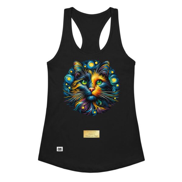 Camiseta de gatos para mujer EL GATO DE VAN GOGH en color negro, vista plana