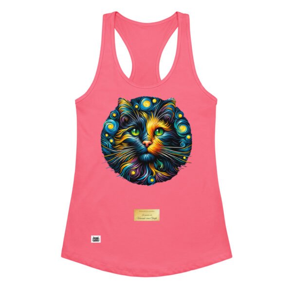 Camiseta de gatos para mujer EL GATO DE VAN GOGH en color rosa eléctrico, vista plana