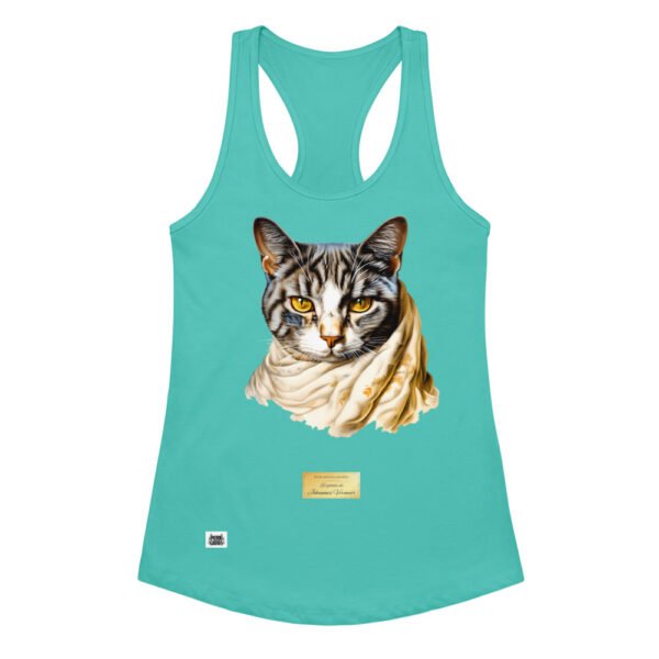 Camiseta de gatos para mujer EL GATO DE VERMEER en color azul tahití, vista plana