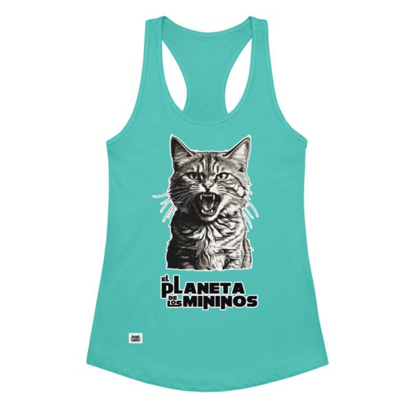 Camiseta de gatos para mujer EL PLANETA DE LOS MININOS en color azul tahití, vista plana