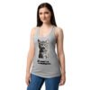 Camiseta de gatos para mujer EL PLANETA DE LOS MININOS en color gris jaspeado, sobre modelo